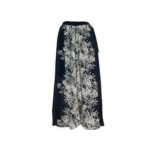 Artex  Fashions XL Black White Floral Midi Skirt Sheer Lined Tropical Vacation